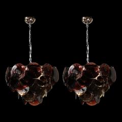 Pair of Mid Century Hand Blown Murano Glass Disc Chandeliers in Smoked Tortoise - 4514308