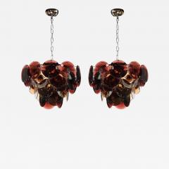 Pair of Mid Century Hand Blown Murano Glass Disc Chandeliers in Smoked Tortoise - 4515329