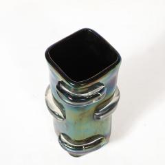 Pair of Mid Century Hand Blown Murano Iridescent Glass Vases - 4622584