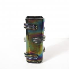 Pair of Mid Century Hand Blown Murano Iridescent Glass Vases - 4622586