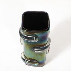 Pair of Mid Century Hand Blown Murano Iridescent Glass Vases - 4622587