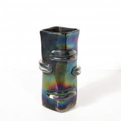 Pair of Mid Century Hand Blown Murano Iridescent Glass Vases - 4622593