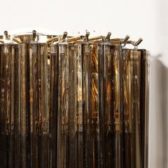 Pair of Mid Century Hand Blown Smoked Murano Glass Three Tier Triedre Sconces - 3523502