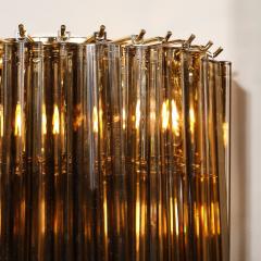 Pair of Mid Century Hand Blown Smoked Murano Glass Three Tier Triedre Sconces - 3523612