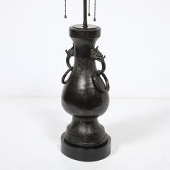 Pair of Mid Century Iron Dragon Amphora Chinoiserie Table Lamps w Ring Details - 4654194