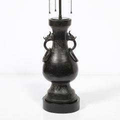 Pair of Mid Century Iron Dragon Amphora Chinoiserie Table Lamps w Ring Details - 4654199