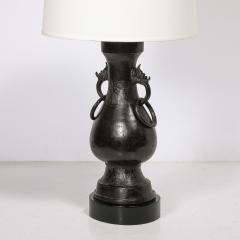 Pair of Mid Century Iron Dragon Amphora Chinoiserie Table Lamps w Ring Details - 4654203