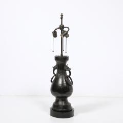 Pair of Mid Century Iron Dragon Amphora Chinoiserie Table Lamps w Ring Details - 4654222