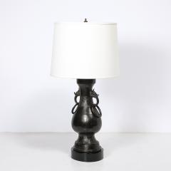 Pair of Mid Century Iron Dragon Amphora Chinoiserie Table Lamps w Ring Details - 4654225