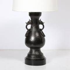 Pair of Mid Century Iron Dragon Amphora Chinoiserie Table Lamps w Ring Details - 4654237