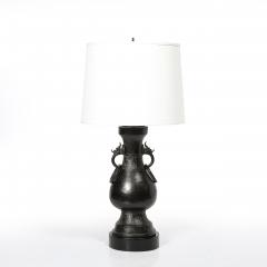Pair of Mid Century Iron Dragon Amphora Chinoiserie Table Lamps w Ring Details - 4654240