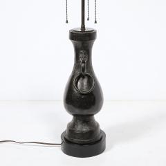 Pair of Mid Century Iron Dragon Amphora Chinoiserie Table Lamps w Ring Details - 4654248