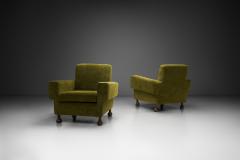 Pair of Mid Century Italian Armchairs with Wooden Bun Feet Italy 1950s - 4310971