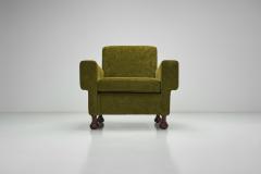 Pair of Mid Century Italian Armchairs with Wooden Bun Feet Italy 1950s - 4310984