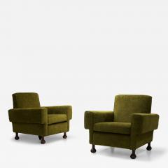 Pair of Mid Century Italian Armchairs with Wooden Bun Feet Italy 1950s - 4319329