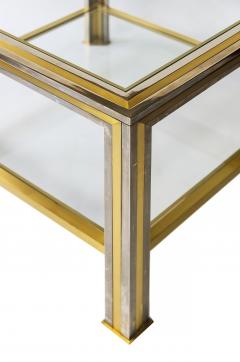 Pair of Mid Century Italian Brass Chrome and Glass Top Side Tables - 3195483