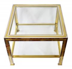 Pair of Mid Century Italian Brass Chrome and Glass Top Side Tables - 3195484
