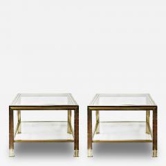 Pair of Mid Century Italian Brass Chrome and Glass Top Side Tables - 3215726