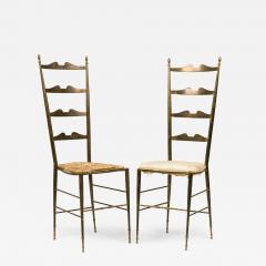 Pair of Mid Century Italian Brass Ladder Back Side Chairs - 4219575