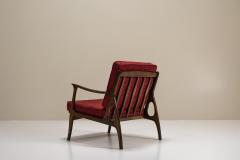 Pair of Mid Century Italian Lounge Chairs in Red Upholstery - 4316722