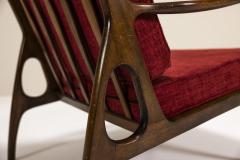 Pair of Mid Century Italian Lounge Chairs in Red Upholstery - 4316726