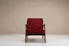 Pair of Mid Century Italian Lounge Chairs in Red Upholstery - 4316728
