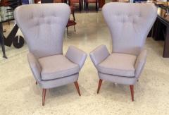 Pair of Mid Century Italian Modern High Back Gray Upholstered Armchairs - 4172437