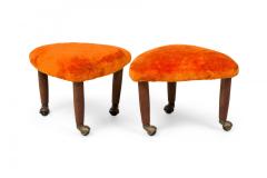 Pair of Mid Century Italian Modern Triangular Orange Upholstered Footstools man - 4655892