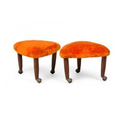 Pair of Mid Century Italian Modern Triangular Orange Upholstered Footstools man - 4708525