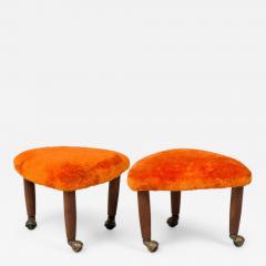 Pair of Mid Century Italian Modern Triangular Orange Upholstered Footstools man - 4708573