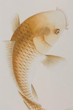 Pair of Mid Century Koi Fish and Tree Painted Silk Panels - 4654450