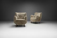 Pair of Mid Century Lounge Chairs in Sheepskin Europe Mid 20th Century - 4294558