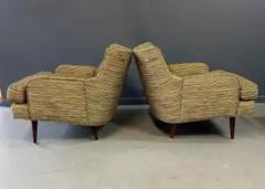 Pair of Mid Century Lounge Chairs with Walnut Legs in Original Beautiful Fabric - 3928518