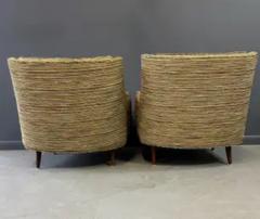 Pair of Mid Century Lounge Chairs with Walnut Legs in Original Beautiful Fabric - 3928521