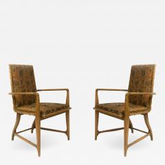 Pair of Mid Century Maple and Floral Upholstered Studio Arm Chairs - 1382905