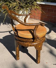 Pair of Mid Century Ming Style Faux Tortoise Shell Swivel Chairs - 3897145