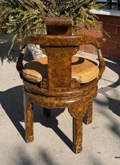 Pair of Mid Century Ming Style Faux Tortoise Shell Swivel Chairs - 3897151