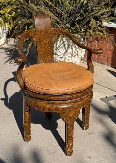 Pair of Mid Century Ming Style Faux Tortoise Shell Swivel Chairs - 3897155