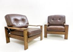 Pair of Mid Century Modern Armchairs in Leather Oak - 3150200