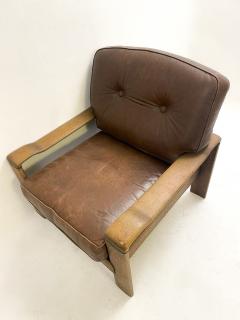 Pair of Mid Century Modern Armchairs in Leather Oak - 3150203