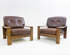 Pair of Mid Century Modern Armchairs in Leather Oak - 3150209