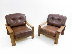 Pair of Mid Century Modern Armchairs in Leather Oak - 3150210