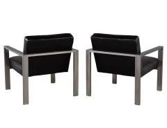 Pair of Mid Century Modern Black Leather Metal Lounge Chairs with Ottomans - 2817451