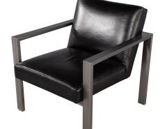 Pair of Mid Century Modern Black Leather Metal Lounge Chairs with Ottomans - 2817453