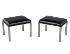 Pair of Mid Century Modern Black Leather Metal Lounge Chairs with Ottomans - 2817456