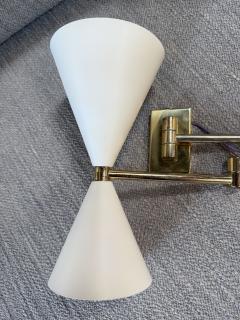 Pair of Mid Century Modern Brass Double Cone Wall Sconces - 4557406