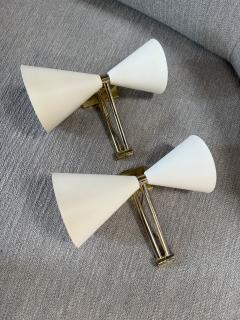 Pair of Mid Century Modern Brass Double Cone Wall Sconces - 4557408