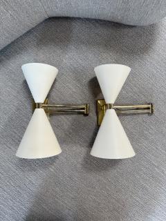 Pair of Mid Century Modern Brass Double Cone Wall Sconces - 4557409