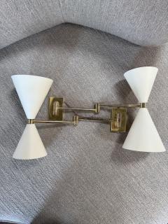 Pair of Mid Century Modern Brass Double Cone Wall Sconces - 4557410