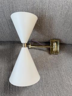 Pair of Mid Century Modern Brass Double Cone Wall Sconces - 4557416
